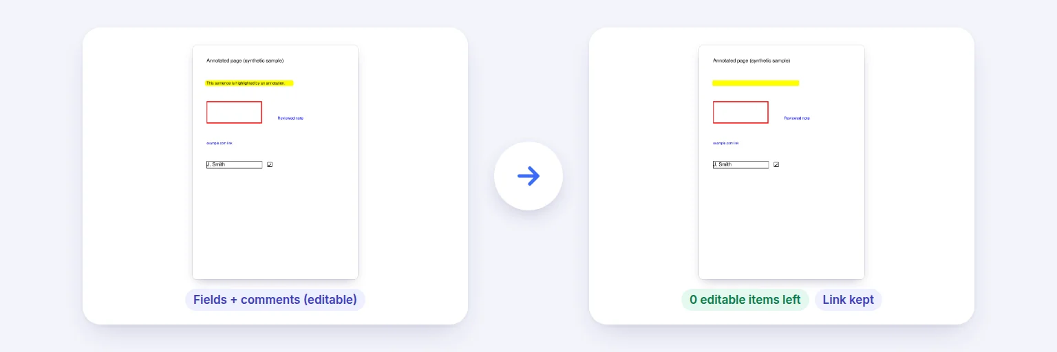 Flatten PDF — a real example made with this tool from sample files